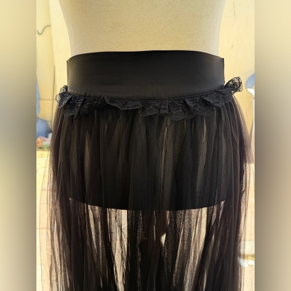 Widow Dolls Kill Dance With Death Sheer Mesh Lace Maxi Skirt Gothic Lolita Goth - Picture 2 of 5